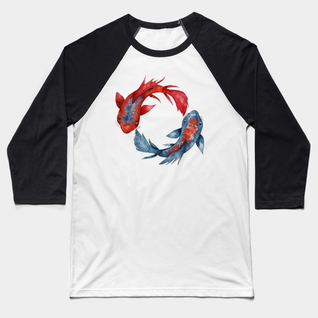 Yin Yang Koi Fish Baseball T-Shirt by ZuskaArt